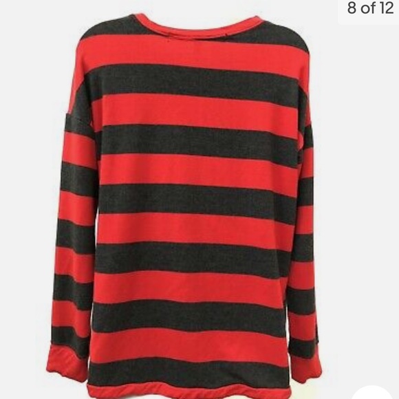 kensie Women’s top long sleeve Red and Gray striped drawstring waist - Picture 7 of 11